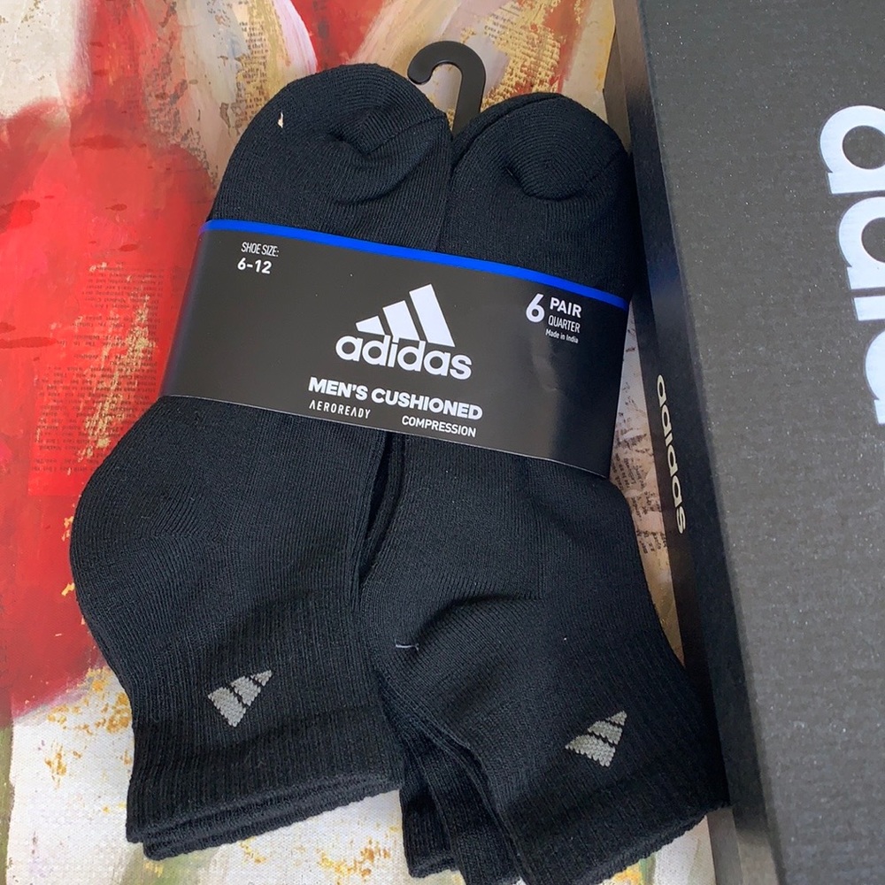 ADIDAS MEN’S CUSHIONED 6 pair QUARTER SOCKS